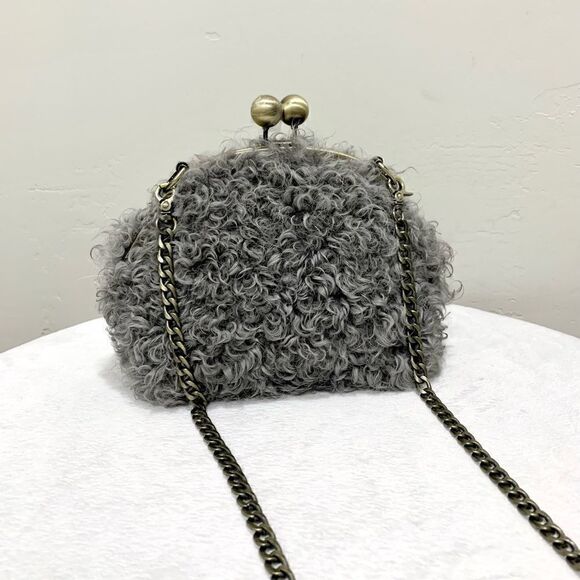 Handmade Genuine Curly Shearling Kisslock Wristlet/Shoulder Bag/Crossbody - Picture 3 of 16